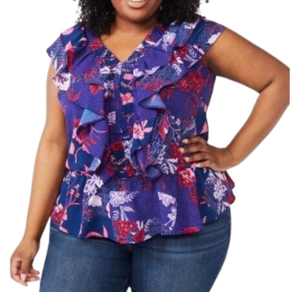 Sofia by Sofia Vergara Womens XL Peplums Ruffle Blouse Floral Top